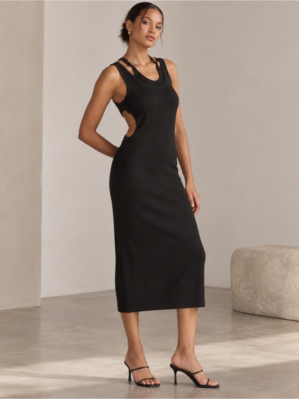 Anthropologie T.La Black Cutout Midi Dress NWT Size Large